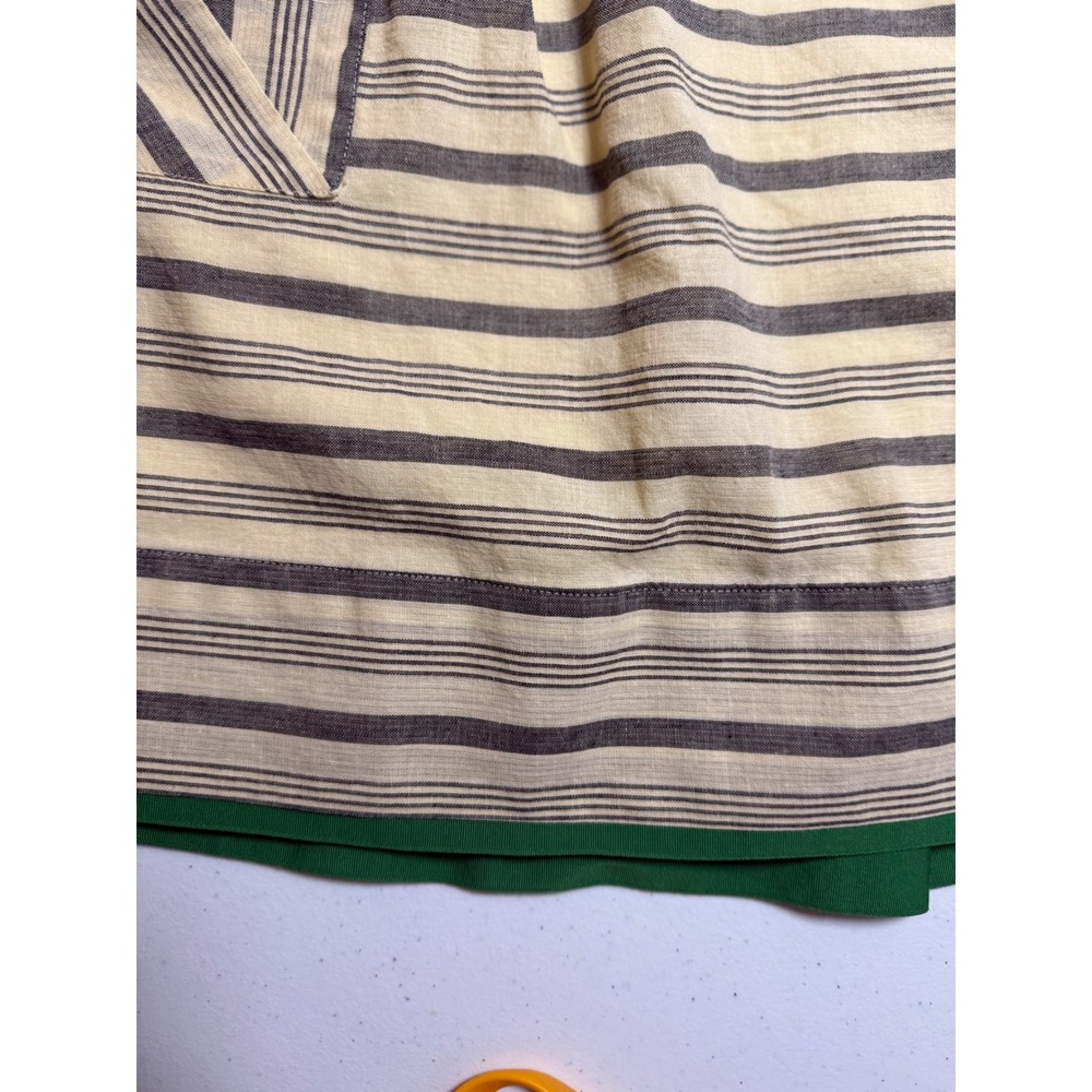 Maeve Anthropologie Striped Strapless Linen Blend Mini Dress Green Trim Size 6 - Picture 3 of 9